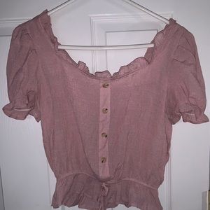 Pink Off the Shoulder Button Down Blouse